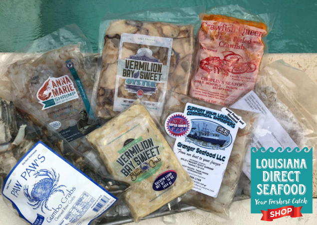 group of frozen seafood products from Louisiana Direct Seafood Shop