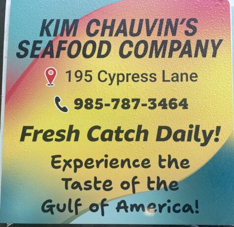 Sign for Kim Chauvin's Seafood